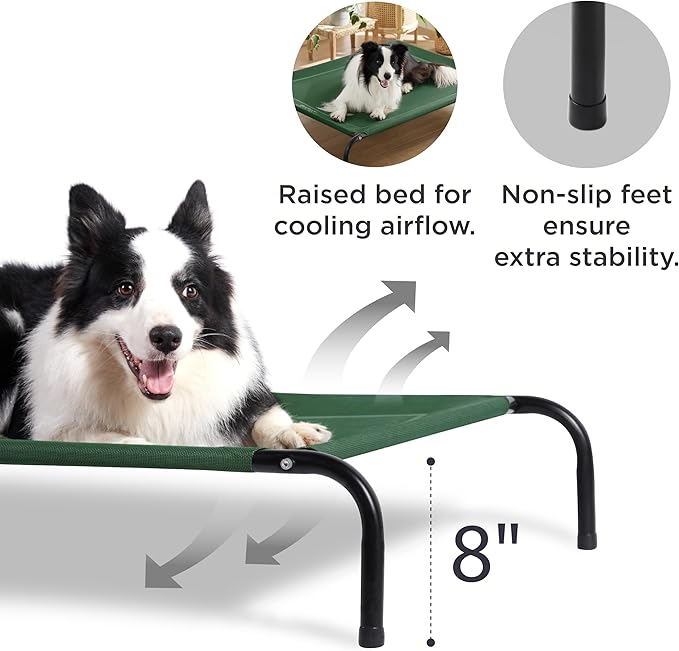 Bedsure Medium Elevated Cooling Outdoor Dog Bed - Raised Dog Cots Beds for Medium Dogs, Portable Indoor & Outdoor Pet Hammock Bed with Skid-Resistant Feet, Frame with Breathable Mesh, Green, 43 inches
