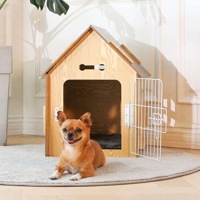 Dog House Indoor for Small Dogs or Cats, Cozy wooden design, Small indoor bed house, with Air Vents and Elevated Floor Warm Dog Cave