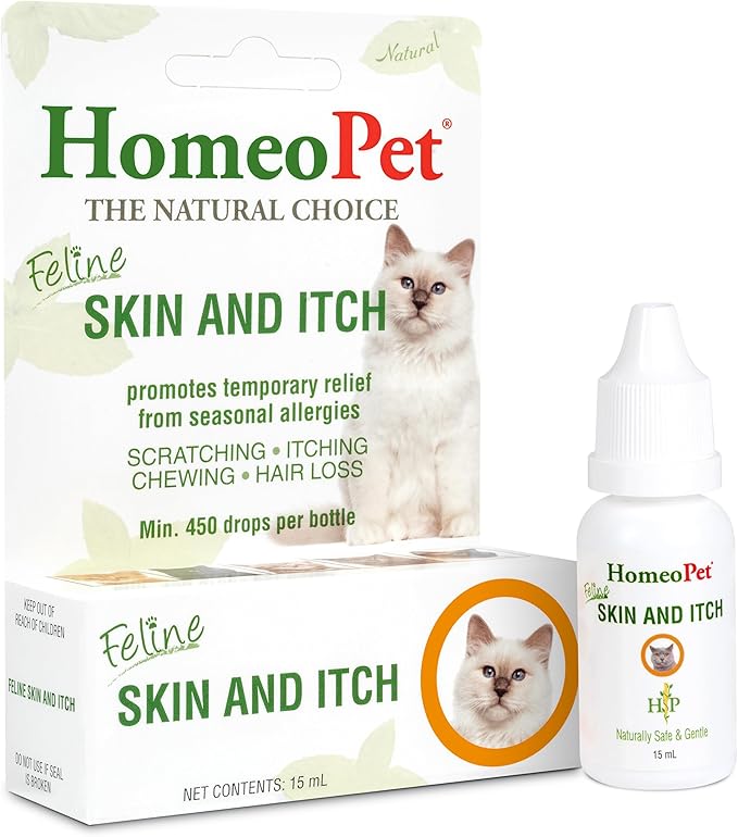 HomeoPet Feline Skin and Itch, Safe and Natural Cat Supplement for Itchy Skin, Skin and Itch Relief for Cats, 15 Milliliters