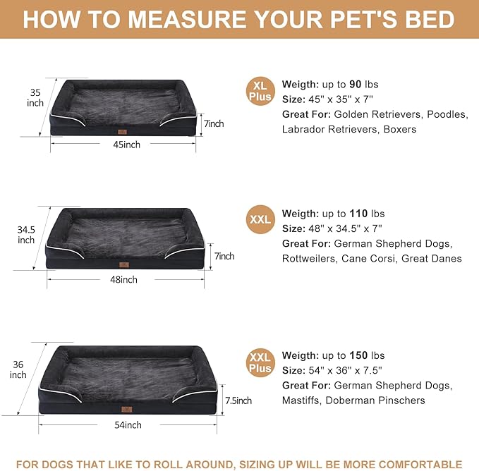 WNPETHOME Waterproof Dog Beds for Jumber Dogs, Orthopedic XXLarge Dog Bed with Sides, Big Dog Couch Bed with Washable Removable Cover, Pet Bed Sofa with Non-Slip Foam for Sleeping Black