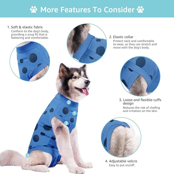 Dog Recovery Suit, Professional Dog Surgery Suit Post Spay, Neuter, Abdominal Surgical Suit for Male Female Dogs Can Pee, Prevent Licking Soft Breathable Cotton Covers Wound (Blue, XXX-Large)