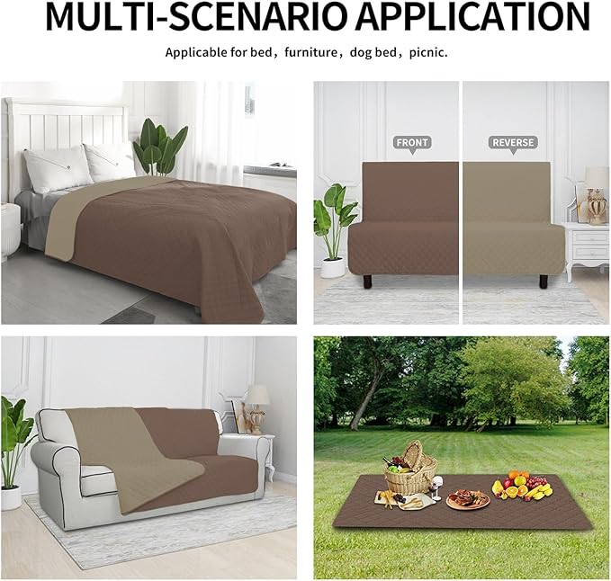 Easy-Going 100% Waterproof Dog Bed Cover Reversible Leak Proof Couch Cover Washable Sofa Cover Furniture Protector Blanket for Pets Kids Children Dog Cat (52x86 Inch, Brown/Beige)
