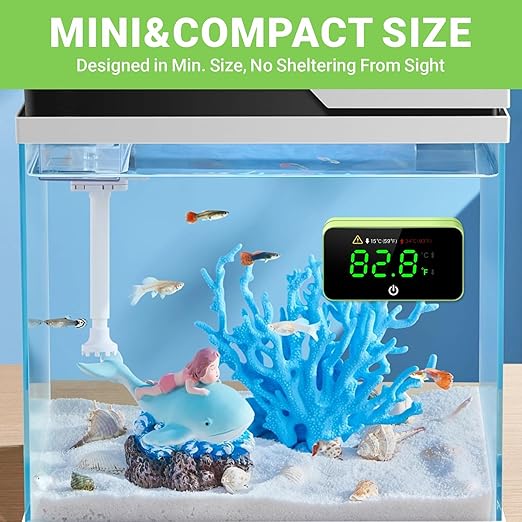 Digital Aquarium Thermometer, Stick-on Fish Tank Thermometer with LED Display, Wireless Aquarium Temperature Measurement with Battery-change Tool and Extra Sticker. (Green*1)