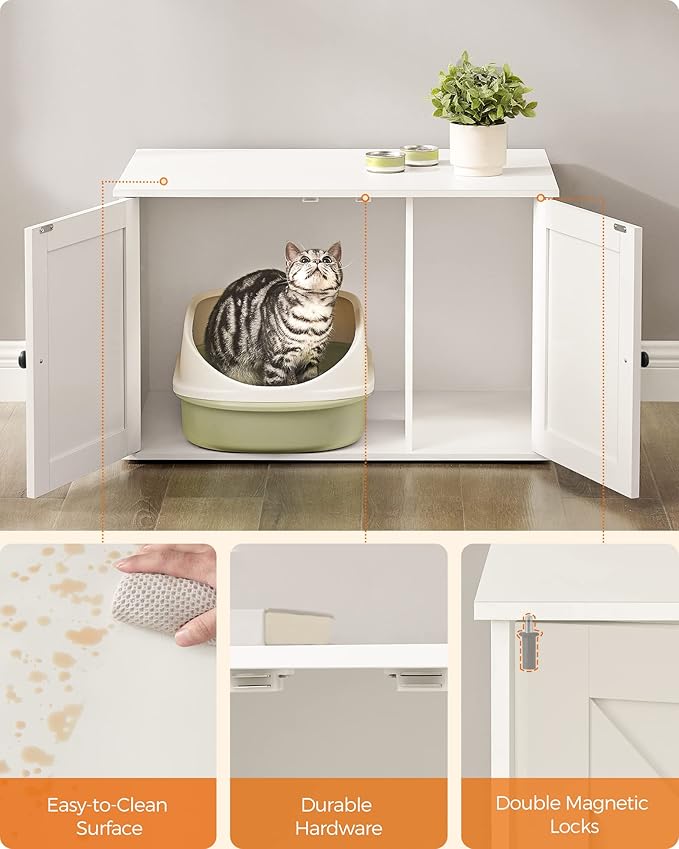 Feandrea Cat Litter Box Enclosure, Litter Box Furniture Hidden with Removable Divider, Indoor Cat House, End Table, 31.5 x 20.9 x 19.7 Inches, White UPCL002W01