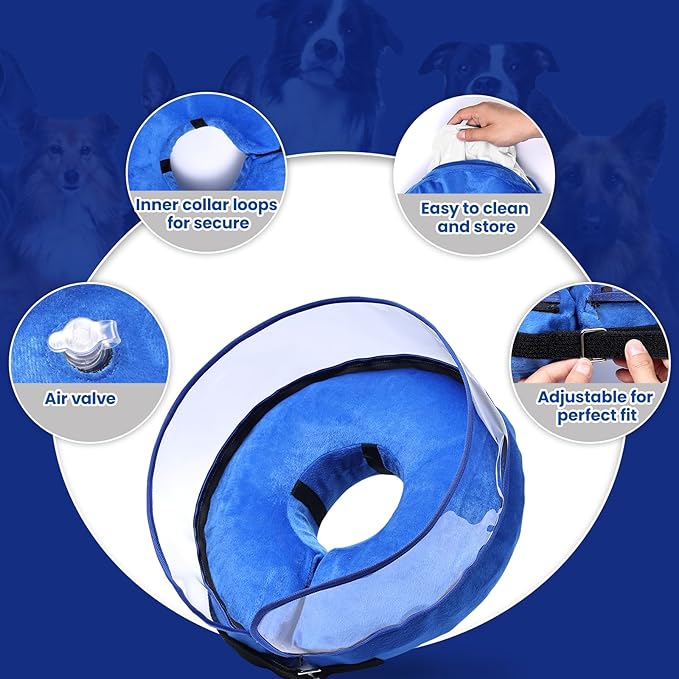 BARKLESS Dog Cone, Inflatable Dog Cone after Surgery for Small Medium Large Dogs, Soft Cones with Enhanced Anti-Licking Guard Shield for Pets, Protective Dog Donut Collar