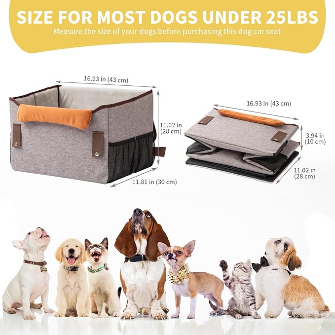 Cullaby Small Dog Car Seat up to 25 lbs Dog Booster Car Seat - Plush Sturdy, Ideal for Cars, SUVs, and Trucks, Safety for Dogs - Small, Comfortable, and Eco-Friendly, Easy Install (Brown)…