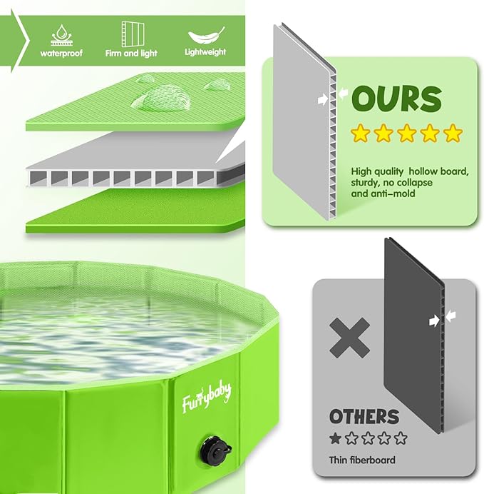 Furrybaby Dog Pool, Foldable Dog Pools for Large Dogs Portable Pet Pool Kiddie Pool Doggie Wading Pool Dog Swimming Pool(Green 32'') Indoor and Outdoor