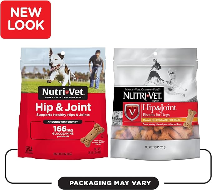 Nutri-Vet Hip & Joint Biscuits for Dogs - Tasty Dog Glucosamine Treat & Dog Joint Supplement - Small Sized Biscuit with 166mg Glucosamine - 19.5 oz - (Package May Vary)