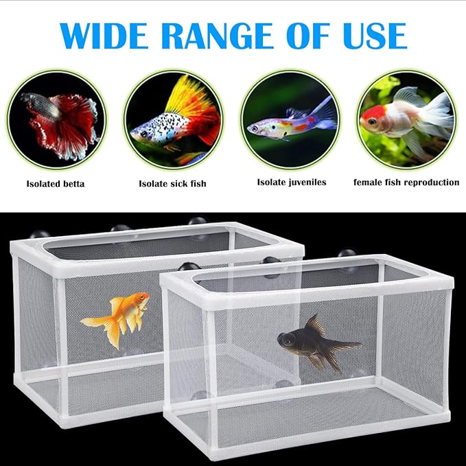 2 Pcs Fish Hatchery Breeder Box Separation Net Plastic Frame Breeder Box Fish Tank Breeder Net Box with Suction Cup for Aquarium