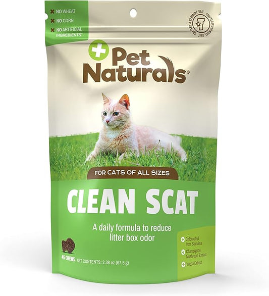 Pet Naturals Clean Scat Digestive Support Supplement for Cats, 45 Bite Sized Chews - Litter Box Odor Control and Intestinal Support