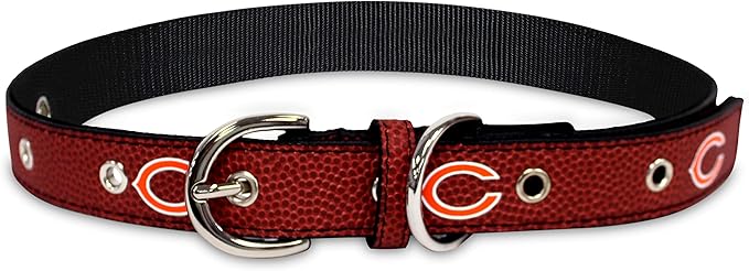 Pets First Tough Leather Pet Collar NFL Chicago Bears Premium Dog Collar, Limited Edition, Size Large. Best & Strongest Heavy-Duty Dog Collar!, 20-29" Long & 1" Wide, CHI-3081-LG