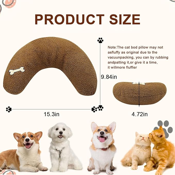 Dog Calming Sleeping Improve Pillow，Pet Neck Pillow for Little Dog Cats Sleep, Animal Puppy Kitten Comfort Blanket Cuddle Buddy Product, U Shaped Neck Pillow for old Joint Relief (Brown)