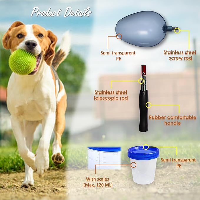 Telescopic Urine Collector, Reusable Dog Urine Sample Catcher, Cat Pee Stick for Veterinary Supplies. with 2 Spoons and 2 Collection Cups