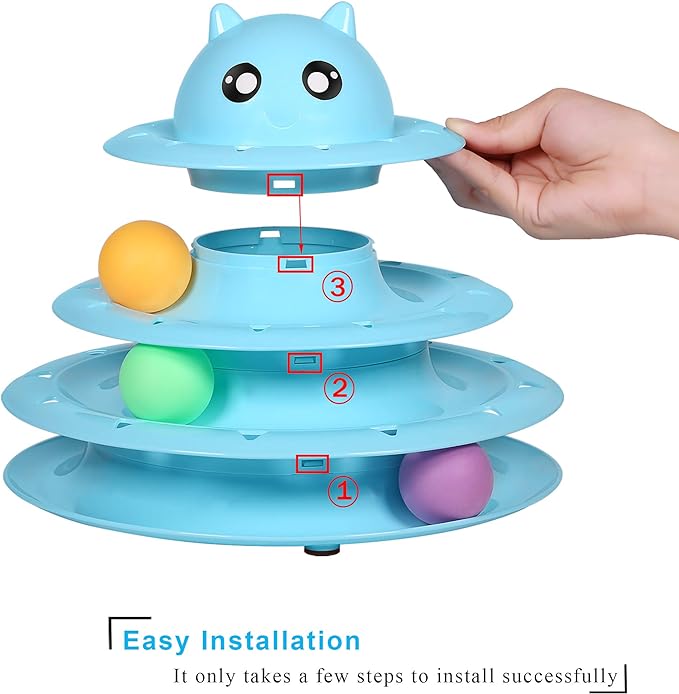 UPSKY Cat Toy Roller 3-Level Turntable Cat Toys Balls with Six Colorful Balls Interactive Kitten Fun Mental Physical Exercise Puzzle Kitten Toys