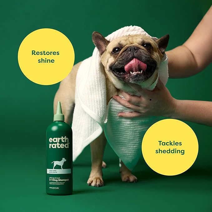 Earth Rated Coat-Specific 3-in-1 Short-Haired Dog & Puppy Shampoo, Conditioner & Deodorizer, Formulated to Moisturize and Tackle Shedding, Refreshing White Tea & Basil Scent, 16 oz.