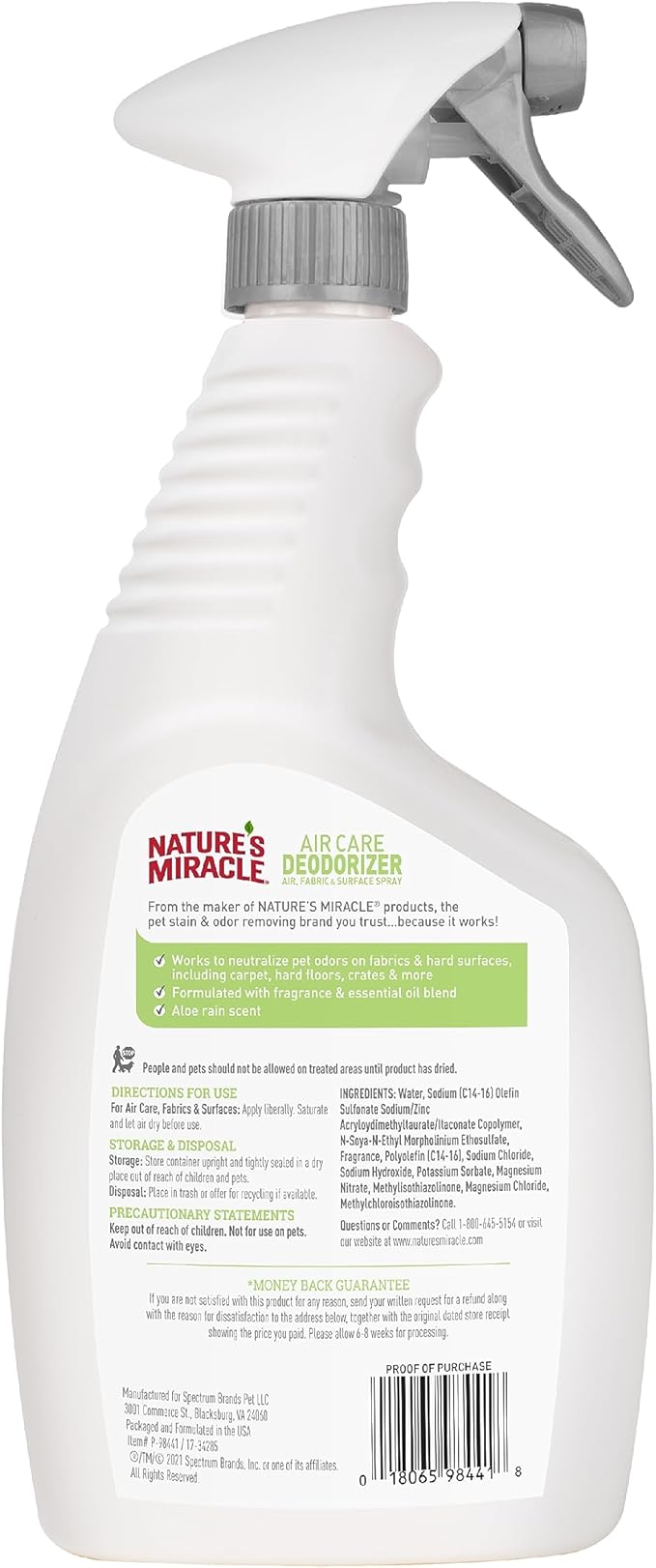 Nature’s Miracle Air Care Deodorizer Air, Fabric and Surface Spray Aloe Rain Scent, 24 Ounces, Pet Odor Eliminator