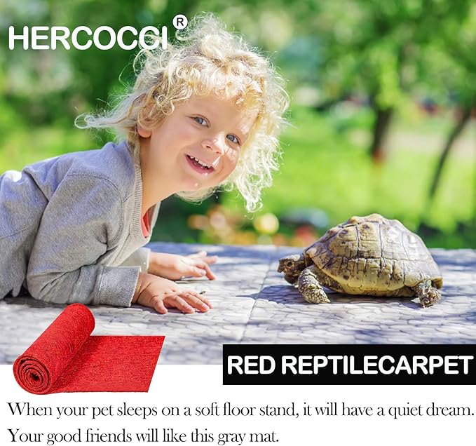 HERCOCCI 2 Pack Reptile Carpet, 39’’ x 20’’ Terrarium Bedding Substrate Liner Reptile Cage Mat Tank Accessories for Bearded Dragon Lizard Tortoise Leopard Gecko Snake (Red)