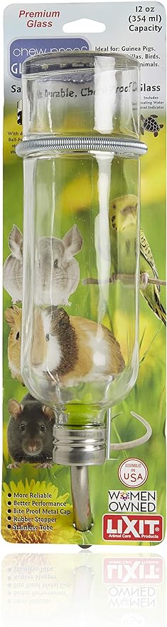 Lixit Chew Proof Flat Sided Water Bottles for Rabbits, Ferrets, Rats, Birds, Hamsters, Guinea Pigs, Chinchillas Gerbils and Other Small Animals (12oz Pack of 2)