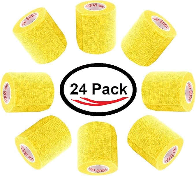 2 Inch Vet Wrap Tape Bulk (Yellow) (Pack of 24) Self Adhesive Adherent Adhering Flex Bandage Grip Roll for Dog Cat Pet Horse