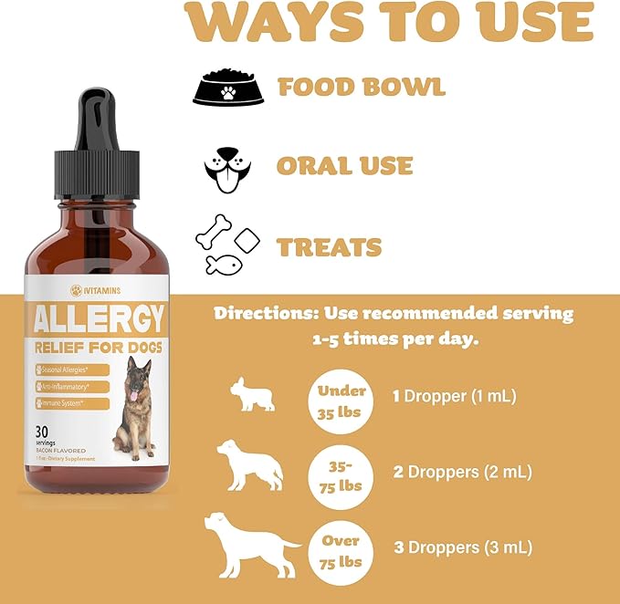 Natural Dog Allergy Relief - Helps to Naturally Support Allergy & Itch Relief for Dogs - Allergy Relief for Dogs Itching - Itch Relief for Dogs - Dog Itch Relief - Dog Allergy Support - 1 fl oz (Dogs)