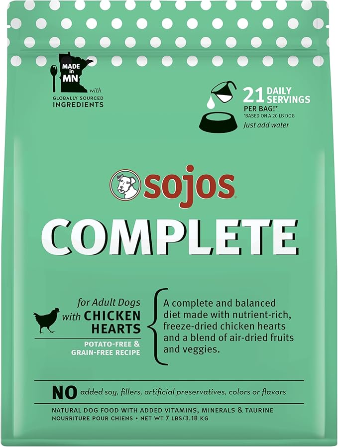 Sojos Complete Chicken Recipe Adult Freeze-Dried Grain-Free Raw Dog Food, 7 Pound Bag