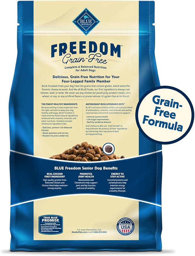 Blue Buffalo Freedom Grain-Free Senior Dry Dog Food, Provides Energy To Stay Active, Made in the USA with Natural Ingredients, Chicken & Potatoes, 24-lb. Bag