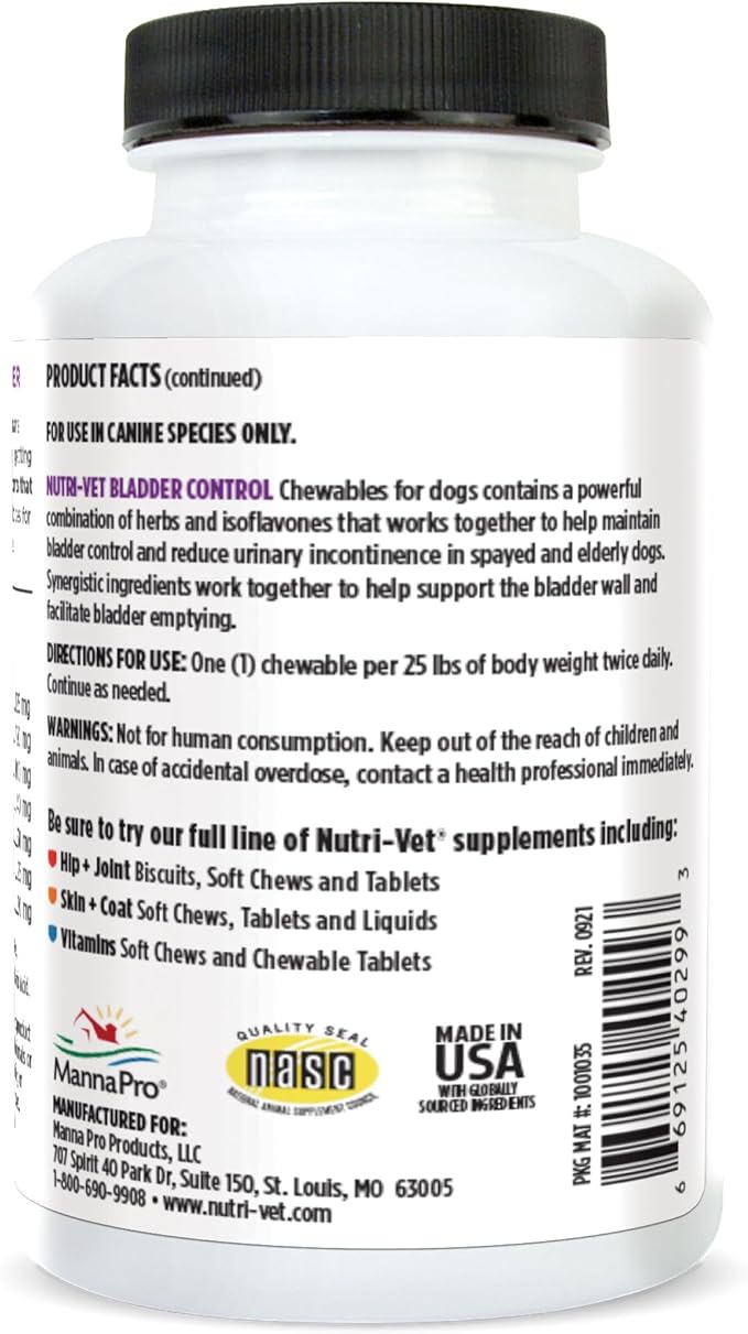 Nutri-Vet Bladder Control Supplement for Dogs - Helps Reduce Dog Urinary Incontinence - 90 Chewable Tablets