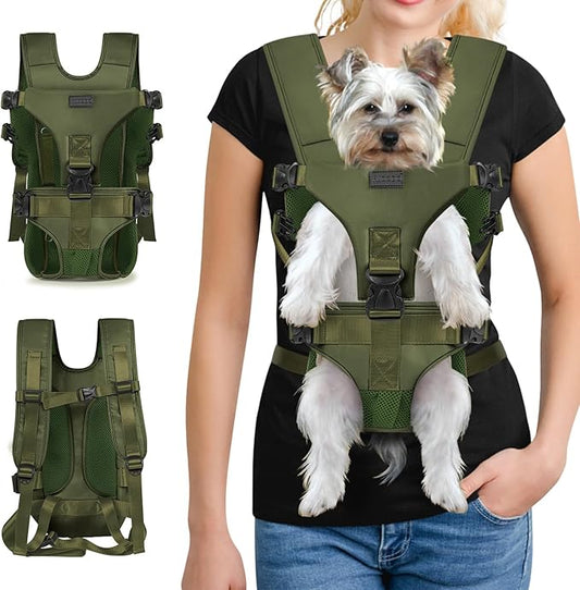 YUDODO Pet Dog Front Carrier Backpacks Multiple Adjustable Small Dog Chest Carrier Legs Out Easy-Fit Dog Travel Backpack Carrier for Hiking Camping for Small Medium Dogs Cats and Rabbit (S,Army Green)