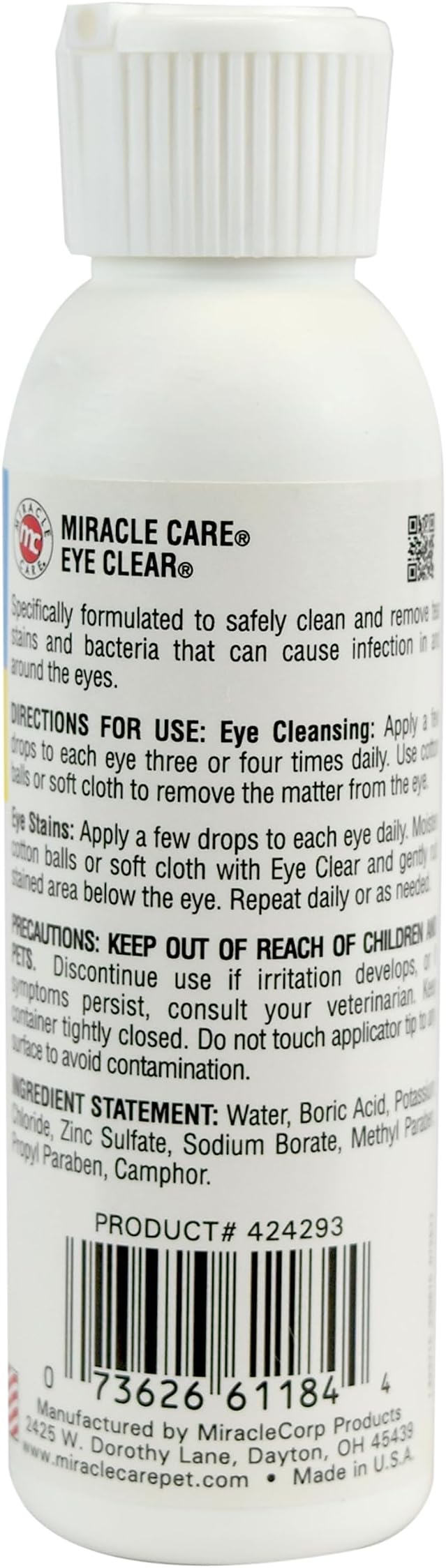 Eye Clear Made in USA Tear Stain Remover for Dogs and Cats Dog Eye Wash Formulated to Cleanse Eyes and Remove Tear Stains, 4 oz. Eye Clear Drops