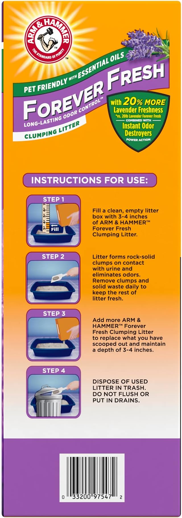Arm & Hammer Forever Fresh Clumping Cat Litter Lavender, MultiCat 18lb With 20% More Lavender Freshness, Pet Friendly With Essential Oils