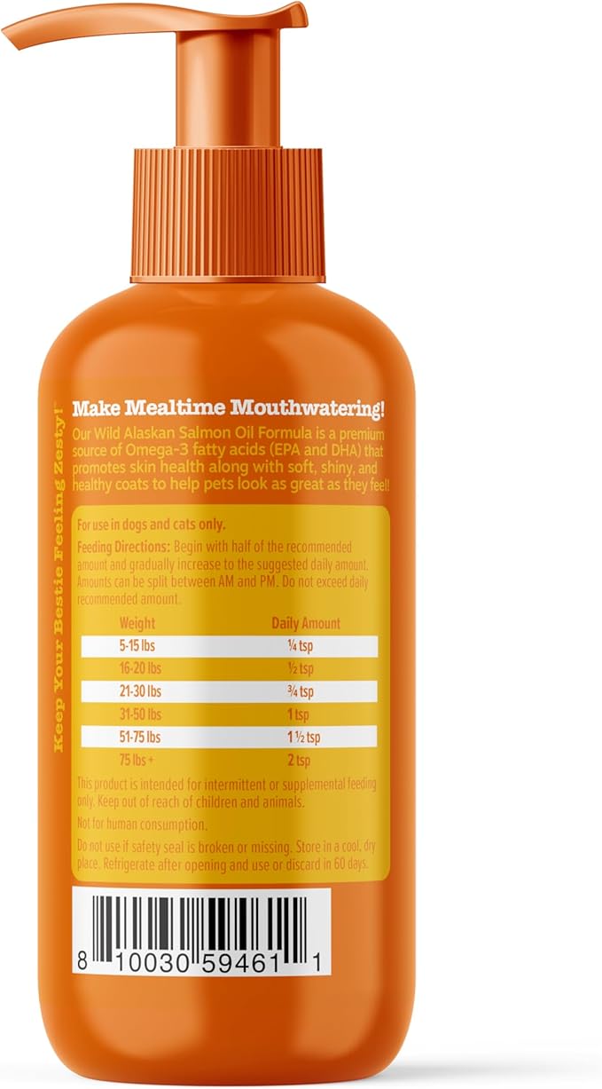 Wild Alaskan Salmon Oil for Dogs & Cats - Omega 3 Skin & Coat Support - Liquid Food Supplement for Pets - Natural EPA + DHA Fatty Acids for Joint Function, Immune & Heart Health 8.5oz