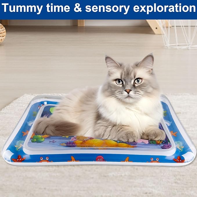 Thickened Sensory Water Playmat for Cats - Water Sensor Playmat with Fish for Cool Comfortable Pet Play - Dolphin Design