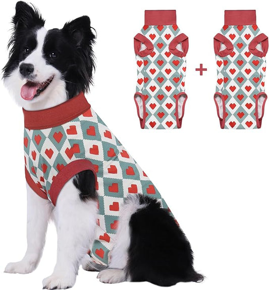 2 Packs Dog Recovery Suit Female Male, Red Heart + Red Heart, L