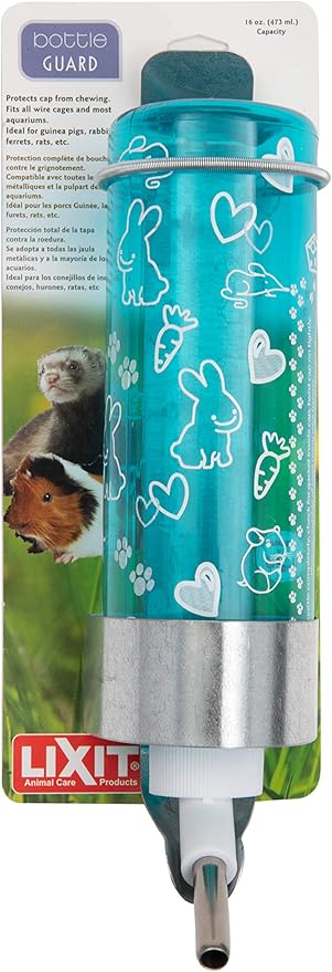 Lixit Wire and Aquarium Cage Water Bottle Chew Guard for Guinea Pigs, Rats, Rabbits, Ferrets Hamsters and Other Small Animals. (16oz with Bottle)