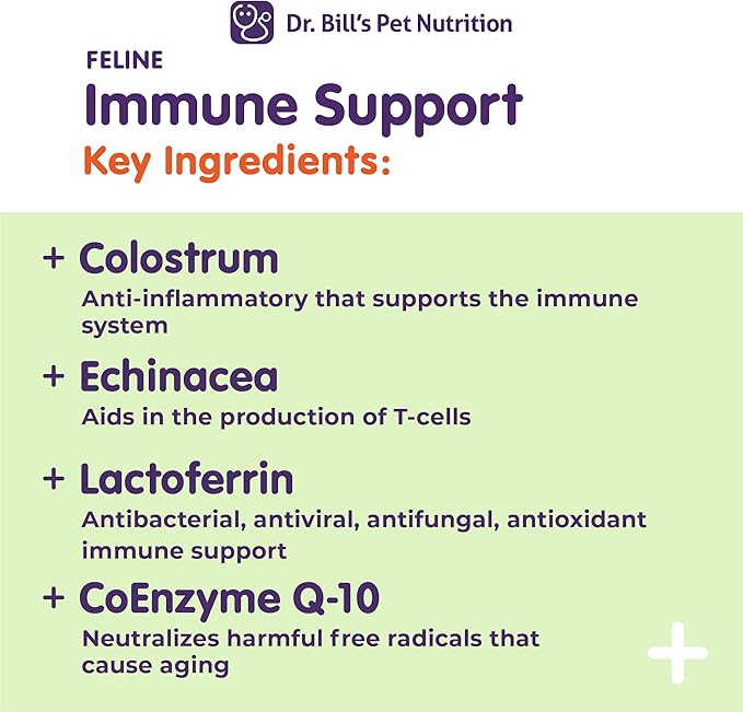 Dr. Bill’s Feline Immune Support Cat Vitamins and Supplements | Cat Immune Support | Colostrum Vitamins for Cats | Includes Beta Glucan, Lactoferrin, Colostrum, Zinc, Coenzyme Q-10, Bifidobacterium