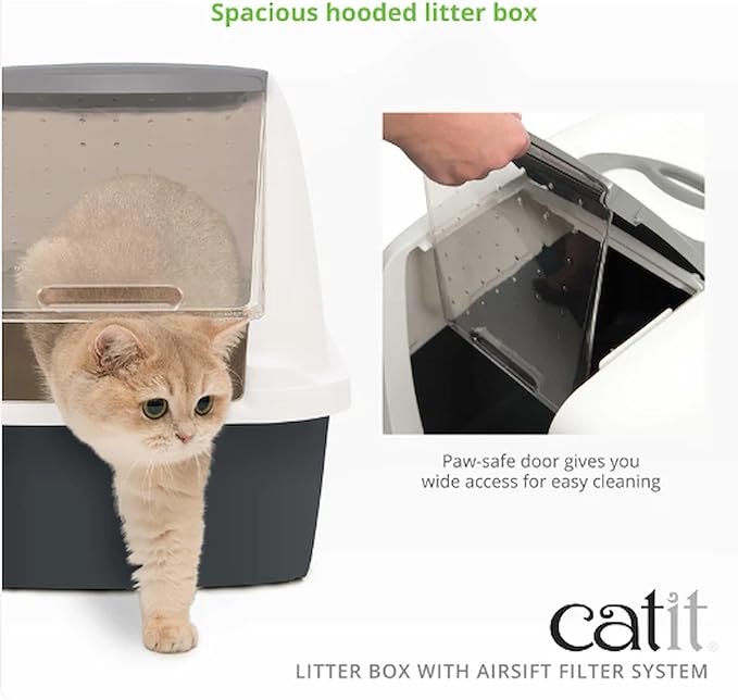 Catit Airsift Jumbo Hooded Cat Litter Pan, Warm Gray/White - Privacy and Easy Access for Cleaning - Ideal for Larger Cat Breeds or Multiple Cat Households