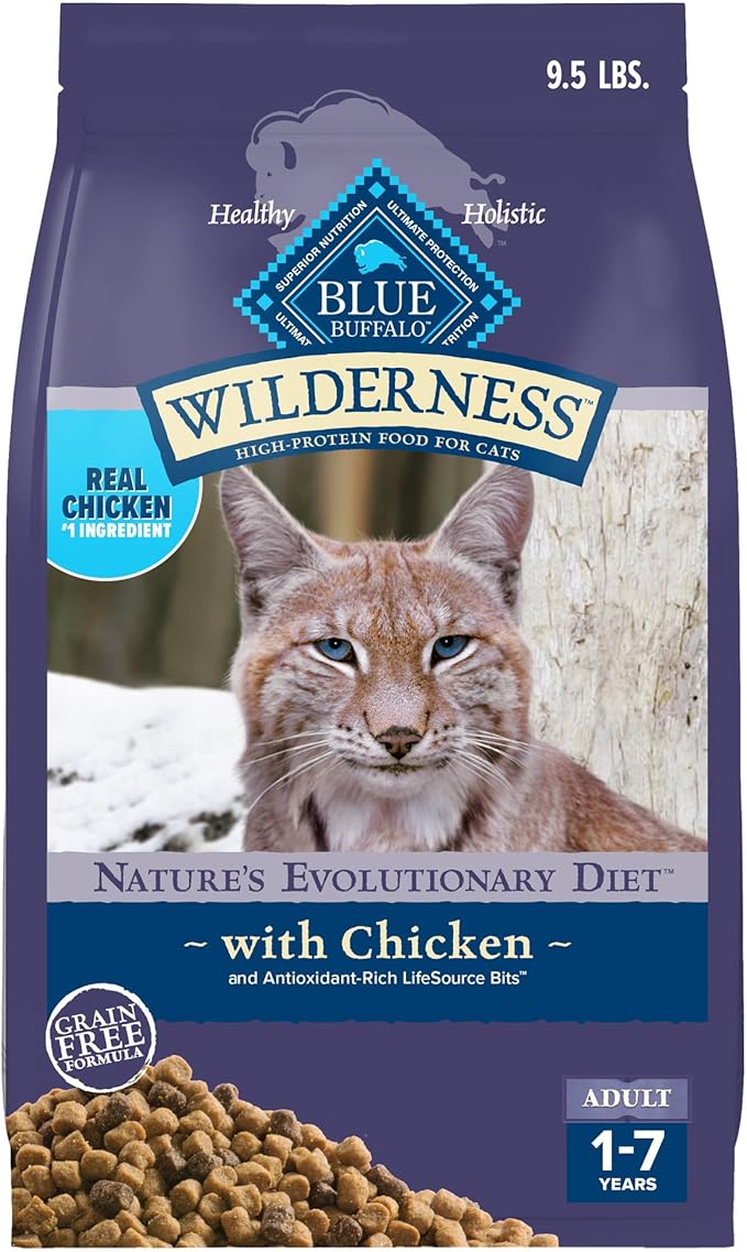 Blue Buffalo Wilderness Nature's Evolutionary Diet High-Protein, Grain-Free Natural Dry Food for Adult Cats, Chicken, 9.5-lb. Bag