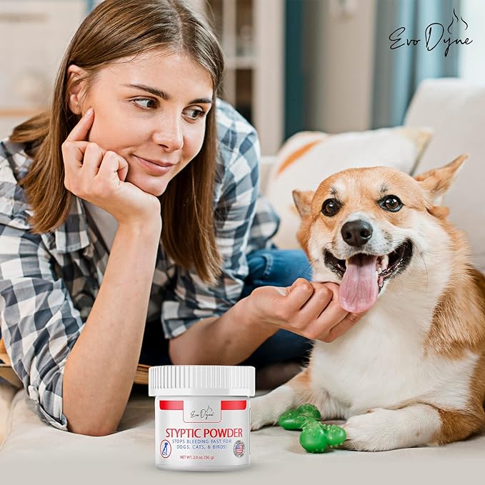 Styptic Powder for Dogs, Cats, and Birds (2 oz) by Evo Dyne | Fast-Acting Blood Stop Powder for Pets | Quick Stop Bleeding Powder for Dog Nail Clipping, Grooming, Cuts and More (1-Pack)