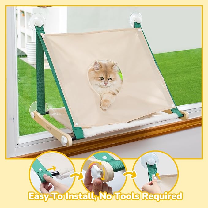 Cat Window Perch, Cat Hammock for Window, 2 in 1 Cat Window Hammock Bed for Indoor Cats, Large Cat Perch with Sturdy Screw Suction Cups for Large Cats & Kittens (Green)