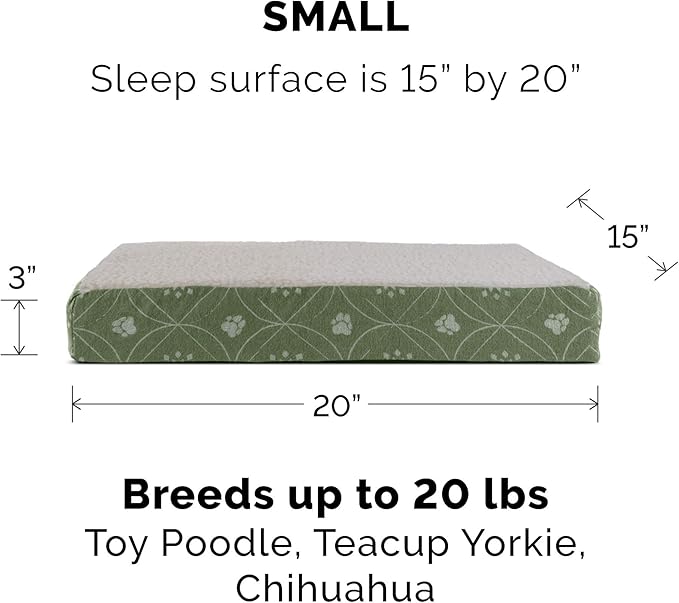 Furhaven Memory Foam Dog Bed for Small Dogs w/ Removable Washable Cover, For Dogs Up to 20 lbs - Sherpa & Flannel Paw Print Deluxe Mattress - Jade Green, Small