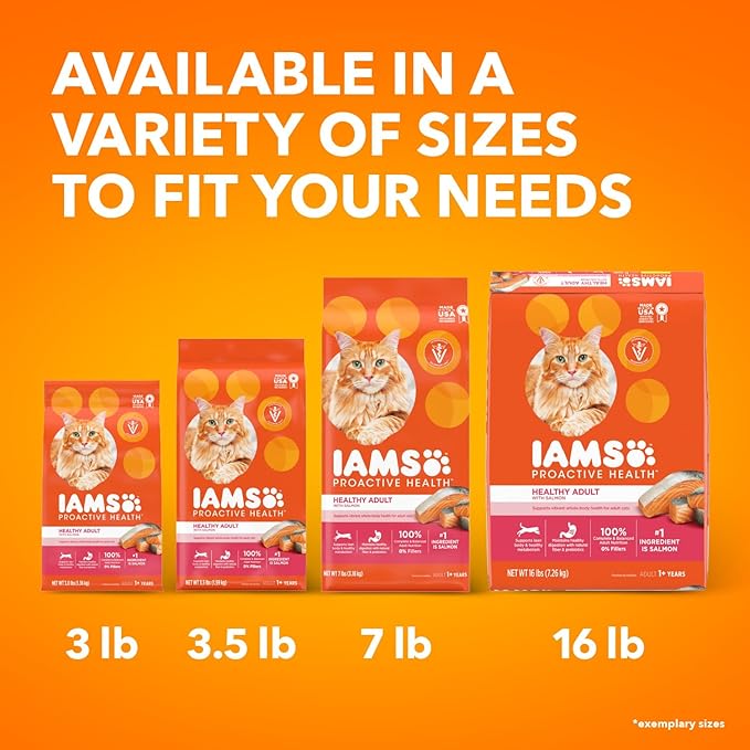 IAMS PROACTIVE HEALTH Adult Healthy Dry Cat Food with Salmon Cat Kibble, 16 lb. Bag