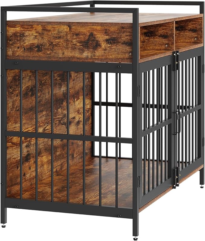 VEVOR Furniture Style Dog Crate with Storage, 41 inch Dog Crate Furniture Large Breed with Double Doors, Wooden Dog Cage for Large/Medium Dog Indoor, Hold up to 70 lbs, Rustic Brown