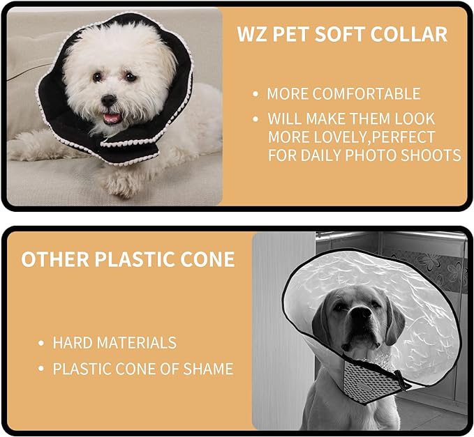 Adjustable Dog Cat Cone,Soft Cat Recovery Cone Collar,Cute Cat Surgery Collar for Kitten,Puppy,Black,Medium