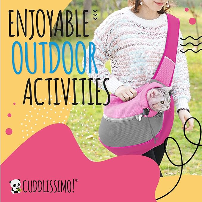 Pet Sling Carrier - Small Dog Puppy Cat Carrying Bag Purse Pouch - For Pooch Doggy Doggie Yorkie Chihuahua Baby Papoose Bjorn - Hiking Front Backpack Chest Body Holder Pack To Wear (Pink)