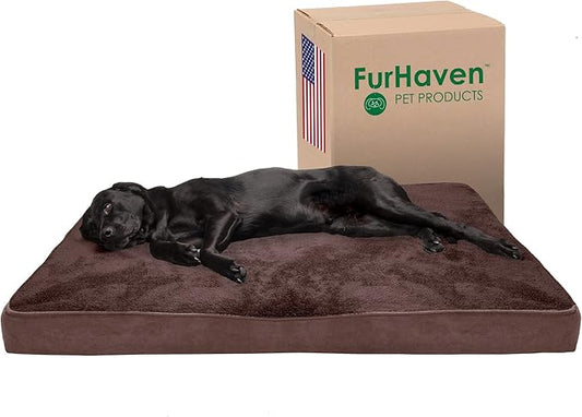 Furhaven Memory Foam Dog Bed for Large Dogs w/ Removable Washable Cover, For Dogs Up to 125 lbs - Terry & Suede Mattress - Espresso, Jumbo Plus/XXL