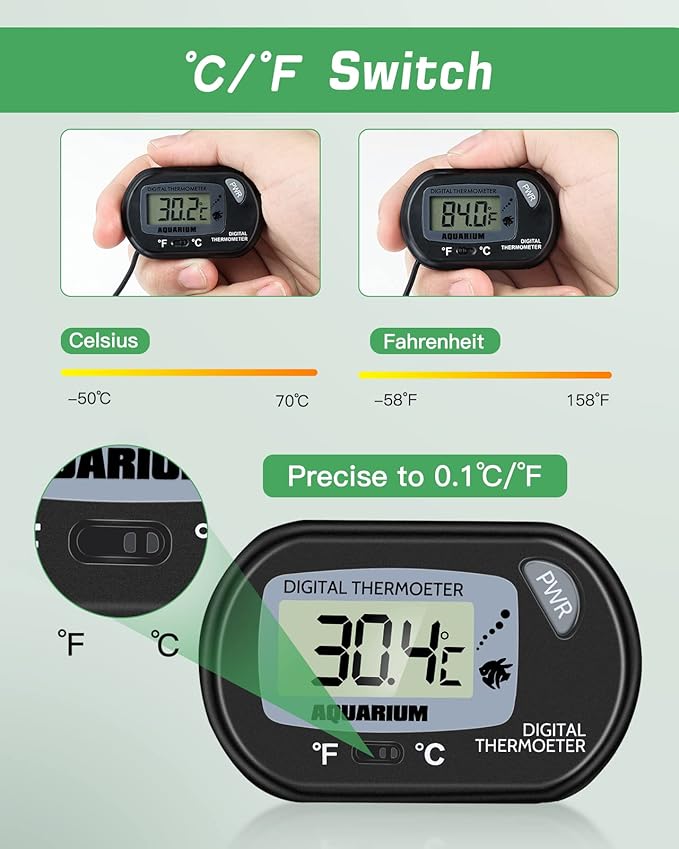 Zacro Digital Aquarium Thermometer, Fish Tank Thermometer, Water Thermometer with Large LCD Display, Reptile Thermometer for Fish Tank Water Terrarium