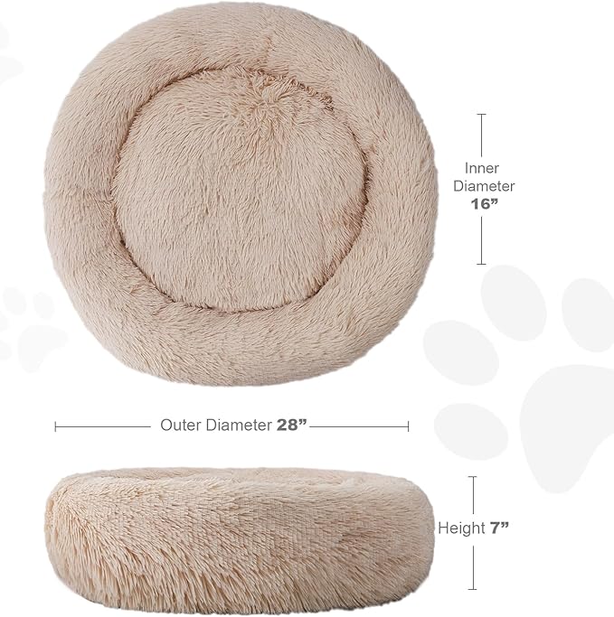 Aurako Cat Bed Dog Bed Round Cushion Pet Bed Mat Ultra Soft Plush Donut Sofa Comfortable Pillow Machine Washable Pet Cuddle Beds for Kitten Small Medium Large Dogs Cats 28" Yellow