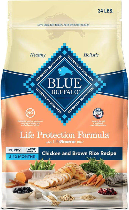 Blue Buffalo Life Protection Formula Large Breed Puppy Dry Dog Food with DHA, Vital Nutrients & Antioxidants, Made with Natural Ingredients, Chicken & Brown Rice Recipe, 34-lb. Bag