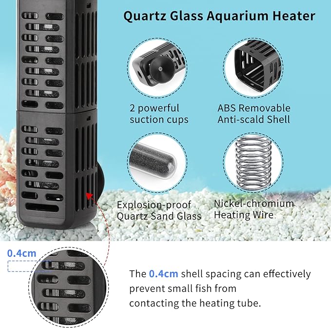 HiTauing Aquarium Heater, 50W/100W/200W/300W/500W Submersible Fish Tank Heater with Over-Temperature Protection and Automatic Power-Off When Leaving Water for Saltwater and Freshwater