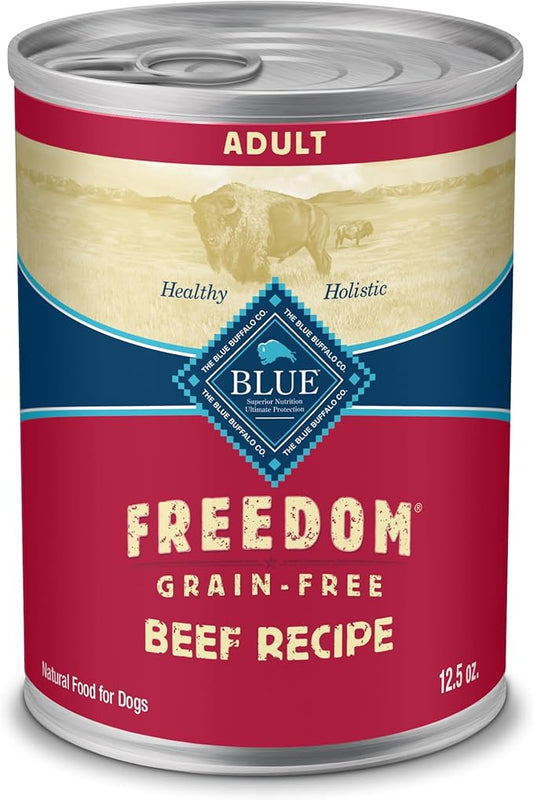 Blue Buffalo Freedom Grain-Free Wet Dog Food, Free of Glutens & Artificial Preservatives, Made With Natural Ingredients, Beef Recipe, 12.5-oz. Cans (12 Count)